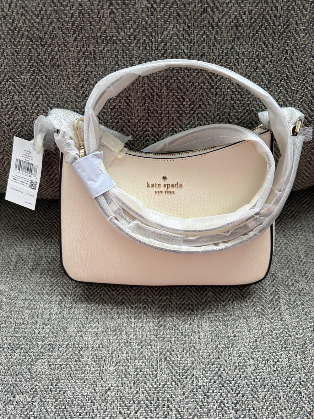 kate spade Off-White Saffiano Leather Shoulder Bag with Gold Logo